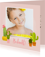 Bedankkaartje eerste communie met cactussen en foto