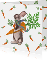 Beterschapskaart van een konijn met heel veel wortels!