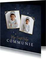 Communiefeest uitnodigingskaart sterretjes goud foto's