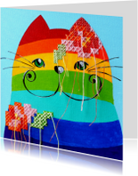Dierenkaart regenboog kat