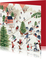 Een kerstkaart vrolijke alpine ski landschap wintersport 