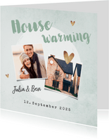 Einladungskarte Housewarming mit Fotos und Herzen