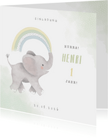 Einladungskarte Kindergeburtstag Elefant mit Regenbogen