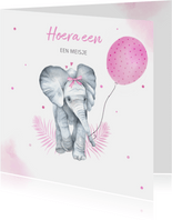 Felicitatie geboorte meisje olifantje ballon