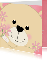 Felicitatie schattig kaartje met een lief beertje en bloemen