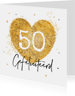 Felicitatiekaart 50 jaar getrouwd goud hart champagne