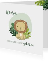 Felicitatiekaart geboorte - Leeuw met jungle bladeren