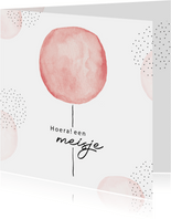 Felicitatiekaart geboorte meisje met roze waterverf ballon 