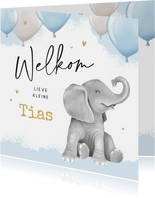 Felicitatiekaart geboorte olifant waterverf ballonnen welkom
