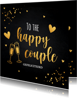 Felicitatiekaart getrouwd zwart confetti goudlook