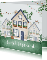 Felicitatiekaart huis illustratie voor nieuwe buren