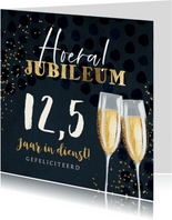 Felicitatiekaart jubileum 12,5 champagne goud confetti