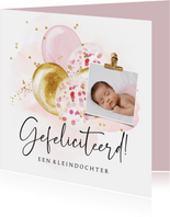 Felicitatiekaart kleindochter ballonnen confetti goudlook