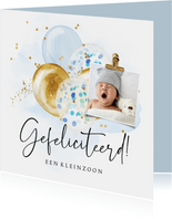 Felicitatiekaart kleinzoon ballonnen confetti hartjes goud