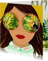 Felicitatiekaart meisje met tropische zonnebril