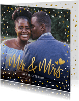 Felicitatiekaart trouwen met eigen foto en confetti kader