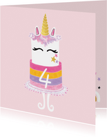 Felicitatiekaart verjaardag unicorn taart roze / goud - MW