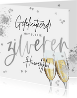 Felicitatiekaart zilveren huwelijk zilver champagne 25 jaar