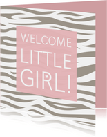 Felicitatiekaartje tijgerprint roze geboorte meisje