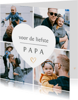 Fotokaart fotocollage met 4 eigen foto's en hartje voor papa