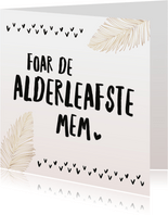 Fryske moederdagkaart roze  met veertjes