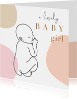 Geboorte felicitatie kaart met lijntekening van baby