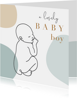 Geboorte felicitatiekaart jongen met lijntekening van baby