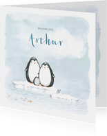 Geboortekaart met pinguin op ijsschots