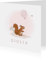 Geboortekaartje - eekhoorn met ballon meisje