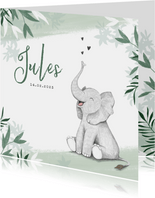 Geboortekaartje jongen olifant dieren groen jungle