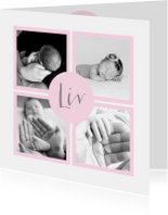 Geboortekaartje vakjes foto's roze meisje