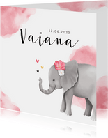 Geboortekaartje meisje lief olifant watercolor hartjes
