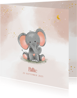 Geboortekaartje met een schattig olifantje en sterren