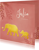 Geboortekaartje voor een meisje Jungle met gouden olifant 