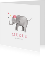 Geburtskarte Elefant mit Herzchen rosa Foto innen
