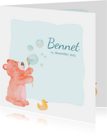 Geburtskarte mit Bär und Seifenblasen Foto innen