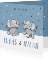 Geburtskarte Zwilling Elefanten blau