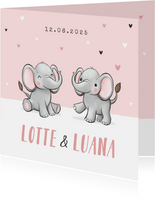 Geburtskarte Zwilling Elefanten rosa