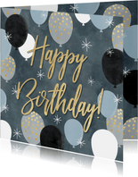 Geburtstagskarte blaue Ballons 'Happy Birthday'