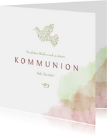 Glückwunschkarte Kommunion Taube rosa & grün