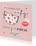 Grappige corona valentijnskaart met mondkapje en hartjes