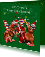 Grappige kerstkaart met 4 leuke beren en muziekinstrumenten