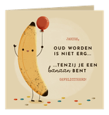Grappige verjaardagskaart banaan, ballon en typografie