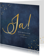 Hochzeitskarte 'Ja!' Blau mit Gold