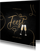 Jubileumkaart feest champagne met gouden linten