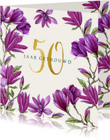 Jubileumkaart paarse magnolia bloemen uitnodiging