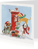 Kerstkaar brievenbus met honden in kerstsfeer