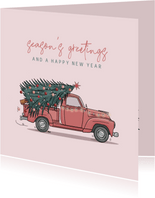 Kerstkaart Amerikaanse Pickup met kerstboom