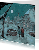 Kerstkaart - Anton Pieck winter tafereel in maanlicht