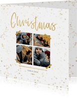 Kerstkaart Christmas wit en goud 4 foto's - Een gouden kerst